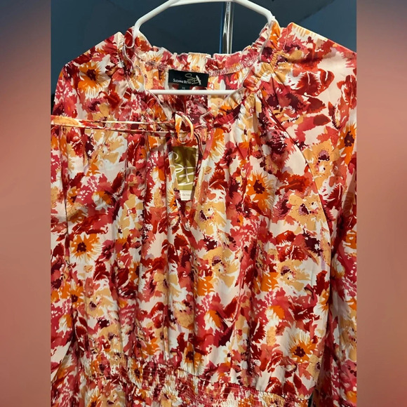 Suzanne Betro tie notch neck smock waist dress size XL - Picture 7 of 9